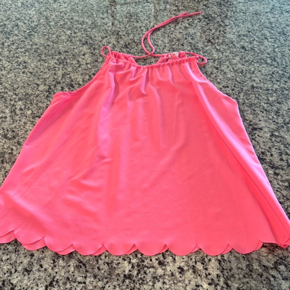 Scalloped Hem Mockneck Drawstring Halter